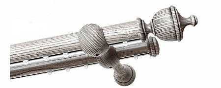 Карниз Стюард двухрядный, штанга-профиль D45, наконечник Дэвим, штанга-профиль D35, наконечник Брук, цвет ясень